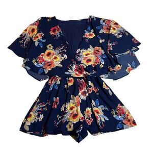 Women's Floral Print Flowy Playsuit Romper Size X-Small Festival Boho Colorful